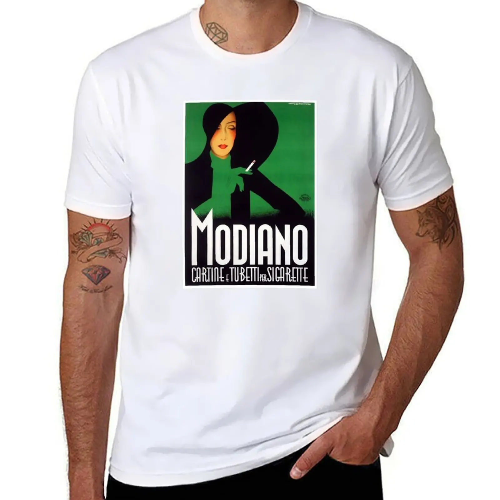 Фото Винтажный постер Modiano, Италия, восстановленная футболка 1935, мужские футболки для мужчин, футболки из хлопка, футболка из 100% хлопка №1