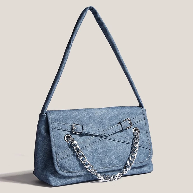 

Женская джинсовая сумка на плечо, с металлической цепочкой