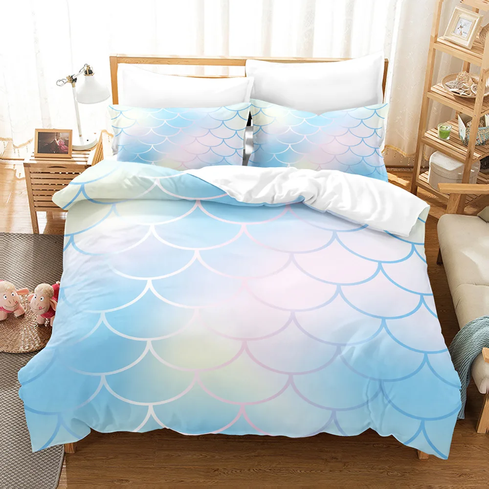 

Fish Scale Duvet Cover Set Queen King Size Colourful Mermaid Scales Decor Polyester Bedding Set for Kid Girl Cute Romantic Style