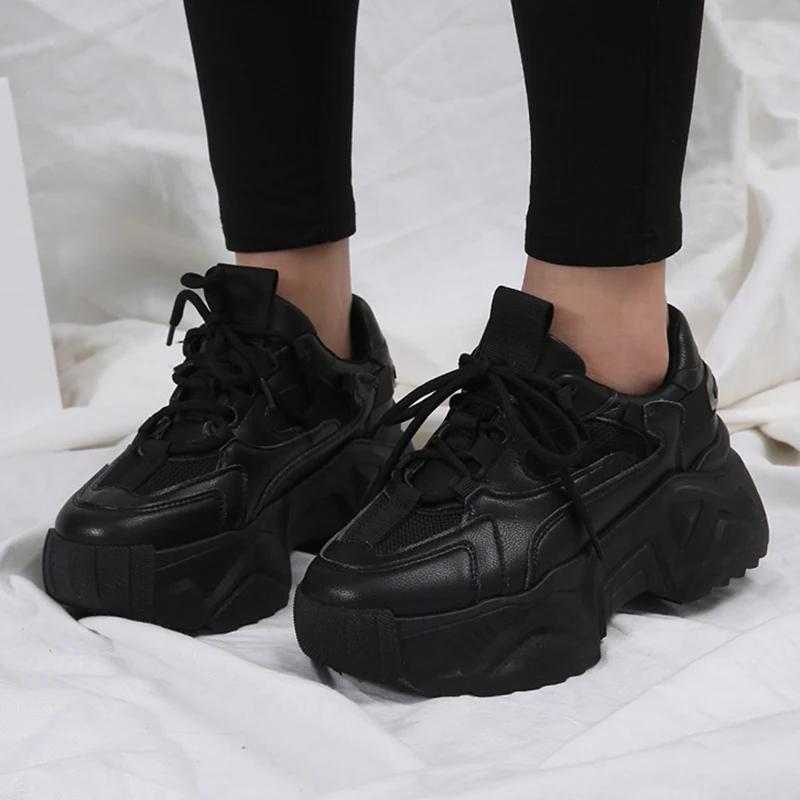 

Rimocy Chunky Platform Sneakers Women Spring Summer Breathable Mesh Vulcanize Shoes Ladies Lace-up Thick Bottom Waking Shoes