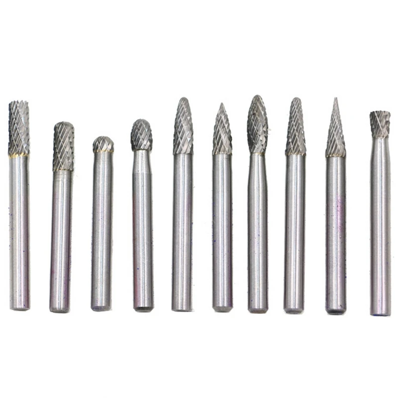 

10 Sets of Double-Cut Solid Carbide Rotary Milling Cutters with 6 mm Shank for Mold Grinder Drill Bits