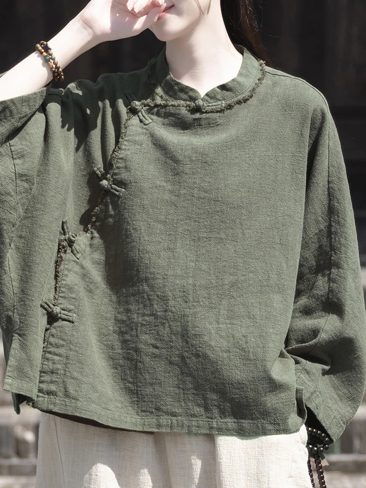 Свободные рубашки Ramie для женщин весна и осень 2024 новая женская одежда из хлопка