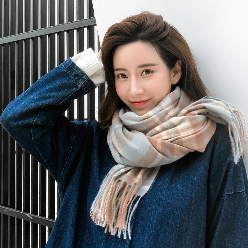 GOPLUS Women's Knitted Scarves Winter Korean Style Warm Casal Plaid Womans Bufandas Invierno Mujer |
