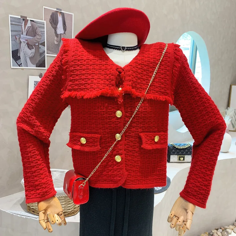 

New in Women's Clothing 2022 Winter Crew Neck Design Solid Casual Versatile Long Sleeve Knitted Cardigan sweater top