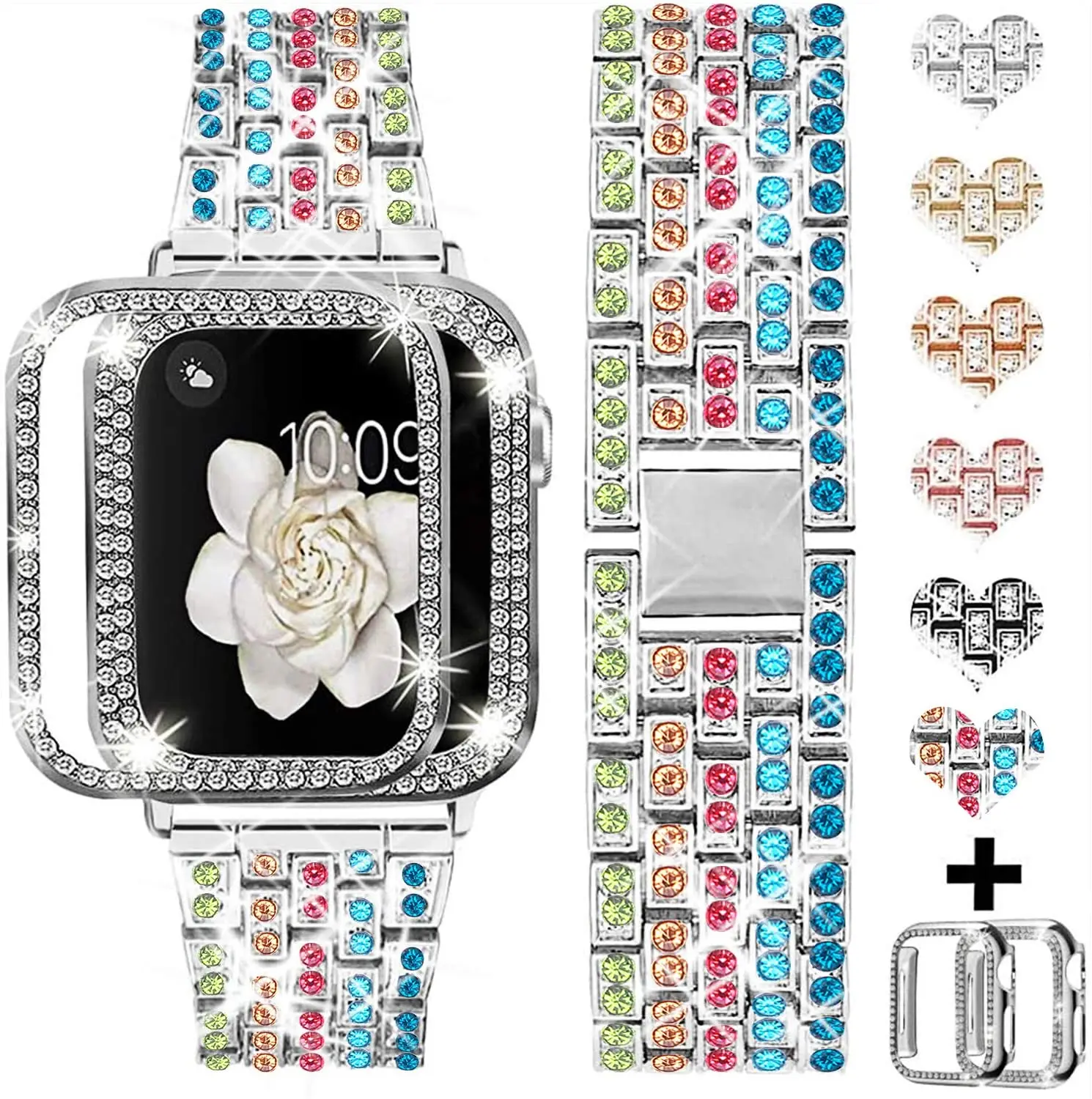 Metal Diamond Strap With Case For Apple watch 45mm 41mm 44 mm 42mm 40mm 38mm Women bracelet wristband for iwatch 8 7 6 5 4 3 SE