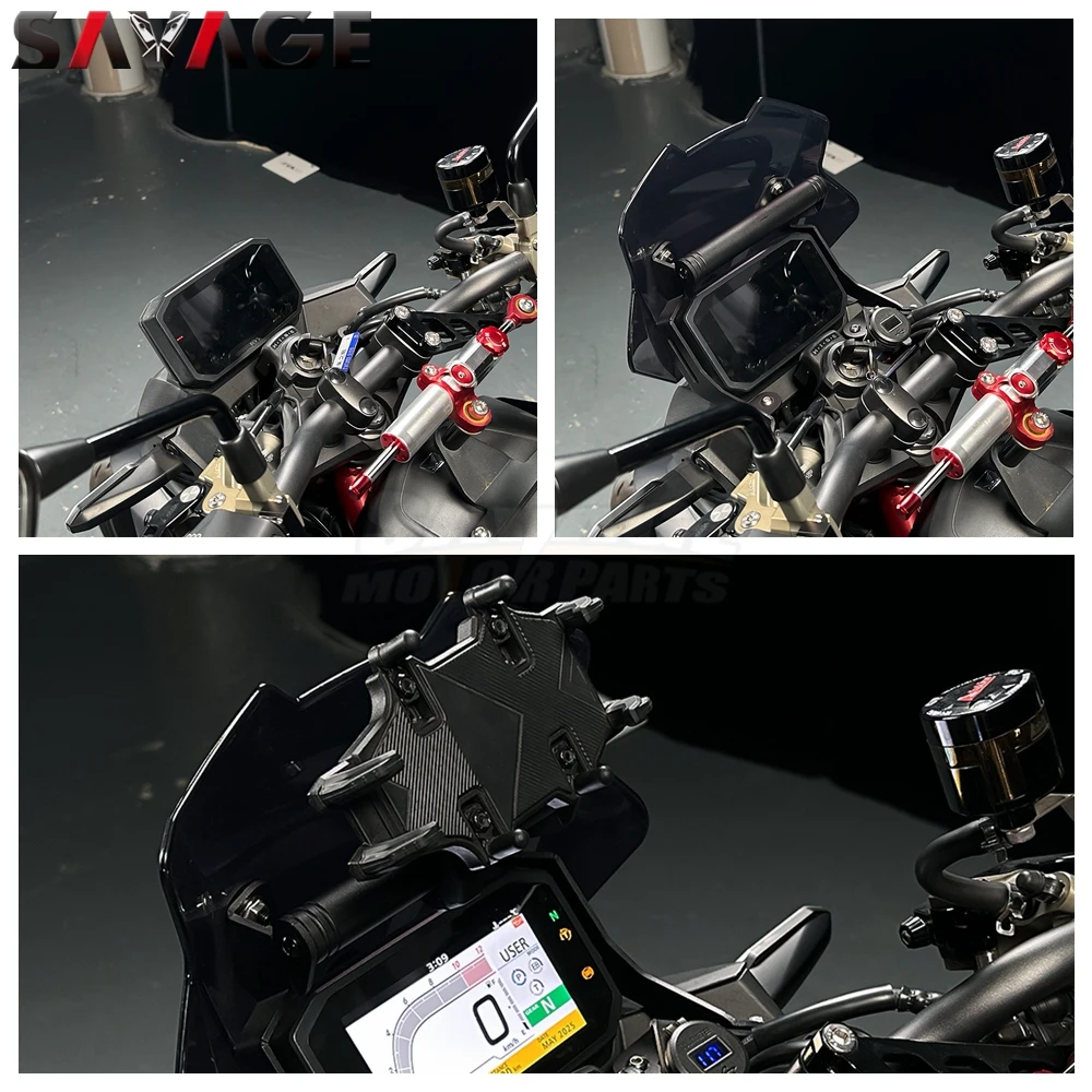 Фото CB750 ветровые дефлекторы лобового стекла для Honda CB750 Hornet 750 2024 Pare-brise с GPS-навигацией, держатель для мобильного телефона №3