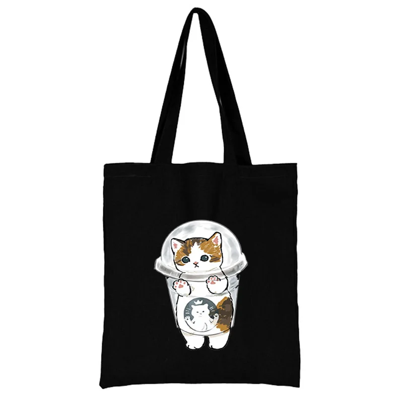 

Cat Shopping Bag Woman Shopper Folding Canvas 2021 Tote Travel Bags Designer Handbags Beach Printed Cloth Shoulder Ladies Fabric