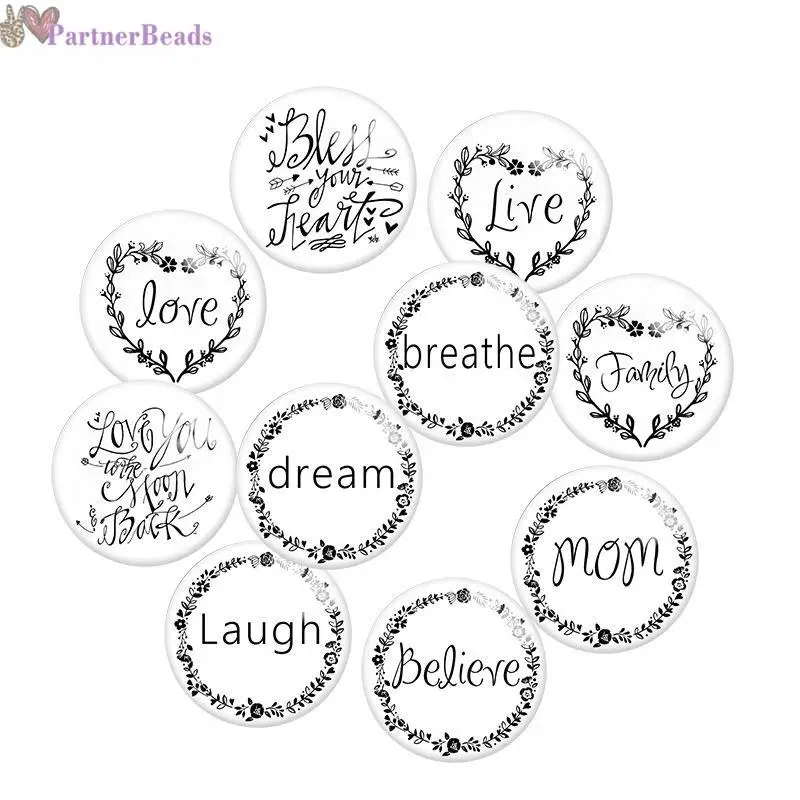 

Words dream mom believe Round Photo Glass Cabochon Demo Flat Back Making Findings 20mm Snap Button N0121