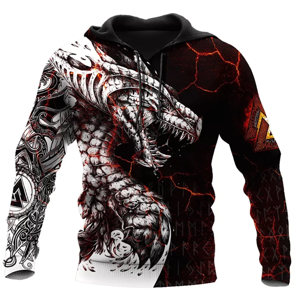

2022New & White Tattoo Dragon 3D Printed Men's Hoodies Sweatshirts Unisex Streetwear Pullover Casual Loose Jacket Tracks