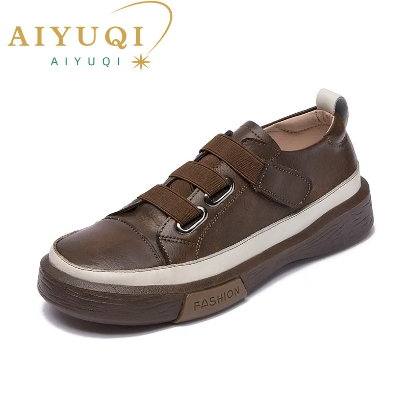 AIYUQI Women's Vulcanized Shoes Flat New Genuine Leather Women's sneakers Retro Large Size 42 43 Fashion Girl Student Shoes