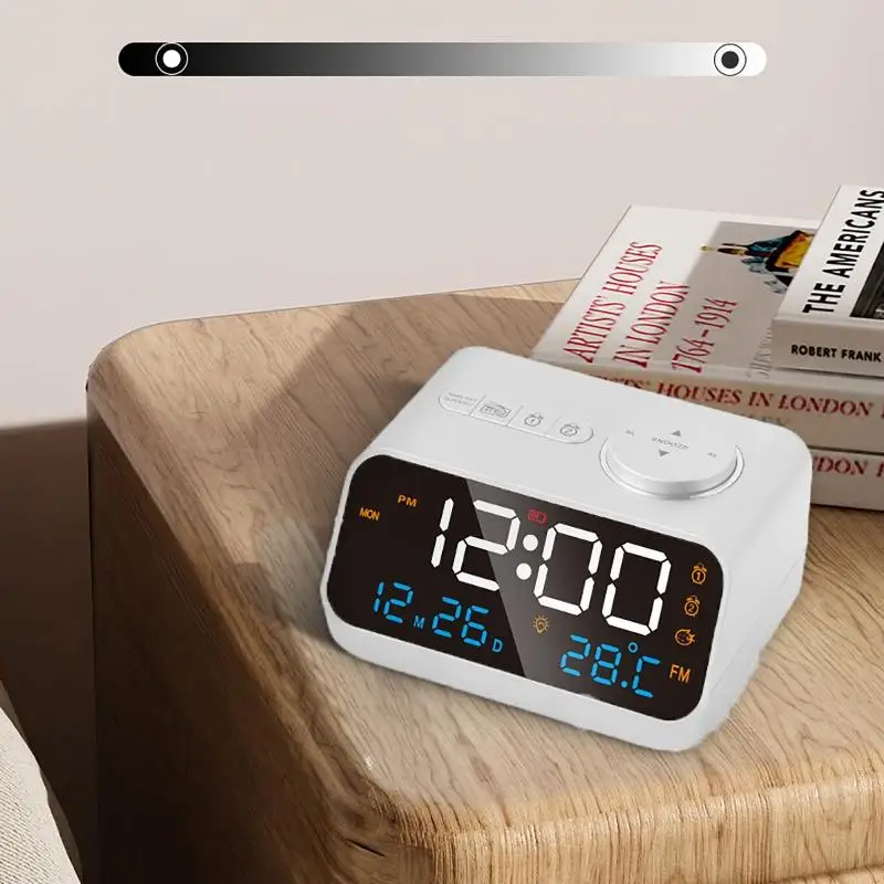 

USB Rechargeable Clock Control Radio Clock Music Alarm Clock FM Radio Temperature Humidity LED Digital Display Snooze Function