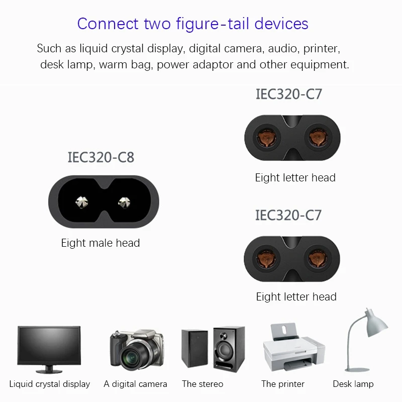 Разделенный шнур питания переменного тока IEC320 от C8 до 2X C7 Y разъем IEC Figure 8 папа на 2
