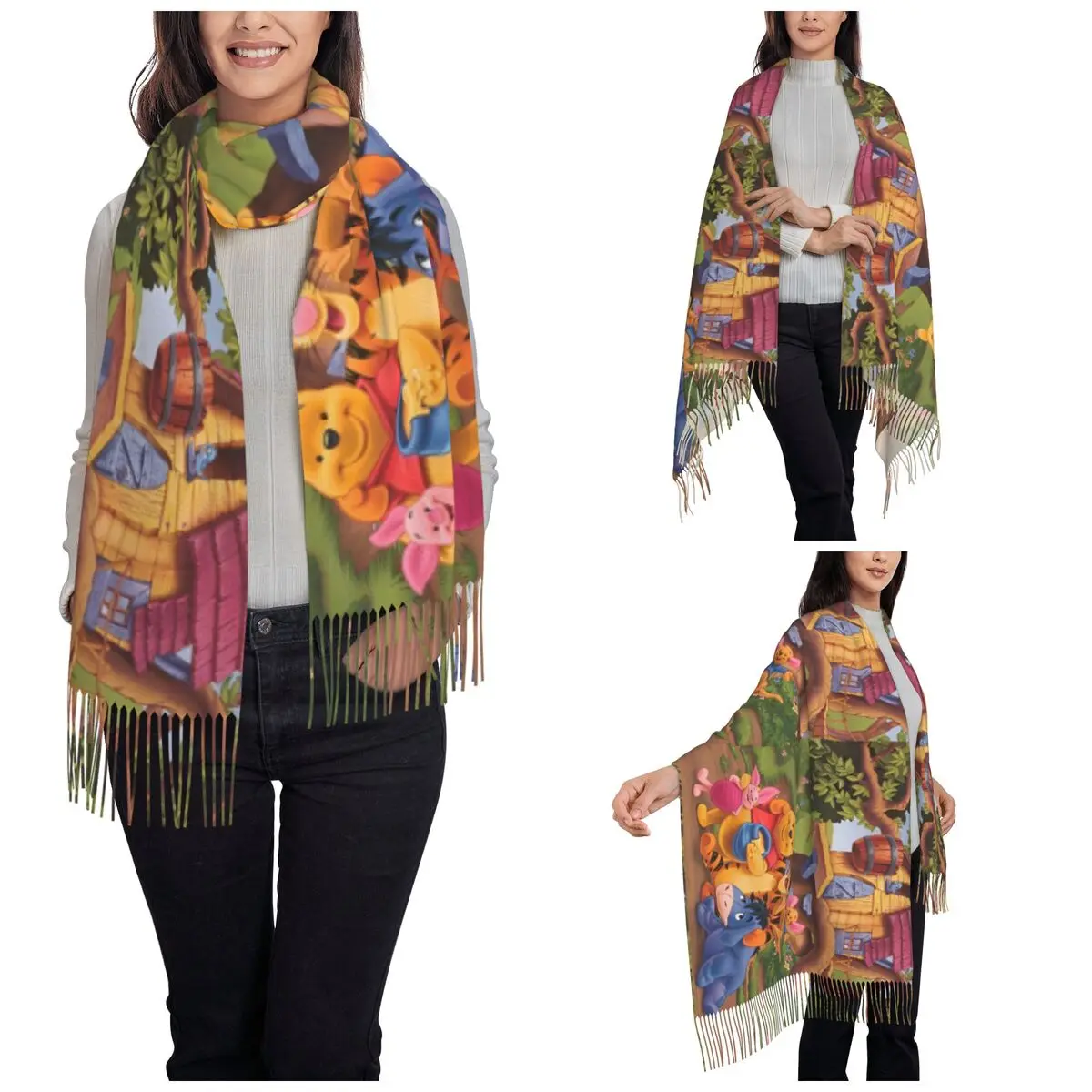 Милый Винни-Пух медведь живая шаль накидка для женщин зимний большой мягкий шарф