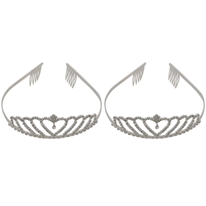 

2X Crown Tiara Princess Headband Stylish Rhinestone With Pin For Wedding