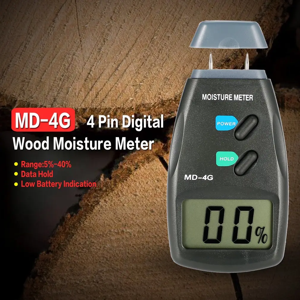 

MD-4G 4 Pins Digital LCD Display Wood Moisture Humidity Meter Analyzer Hygrometer Timber Damp Detector Tester Range 5% - 40%
