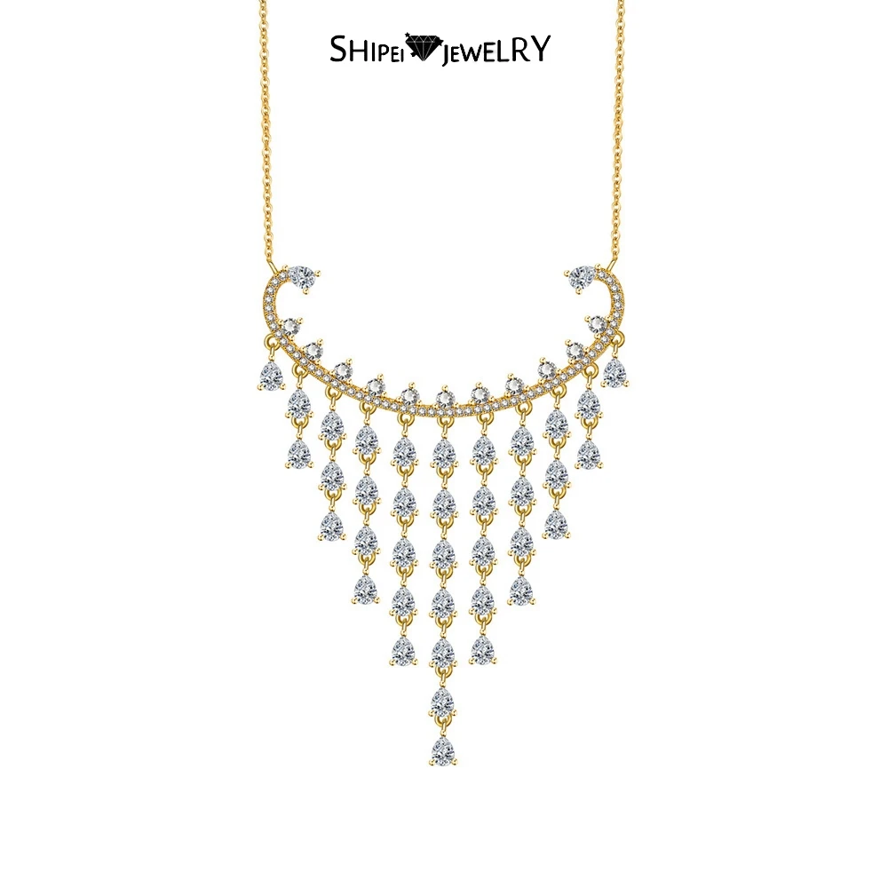 

Shipei Luxury 100% 925 Sterling Silver Pear Created Moissanite Gemstone Pendant Necklace For Women Party Fine Jewelry Wholesale