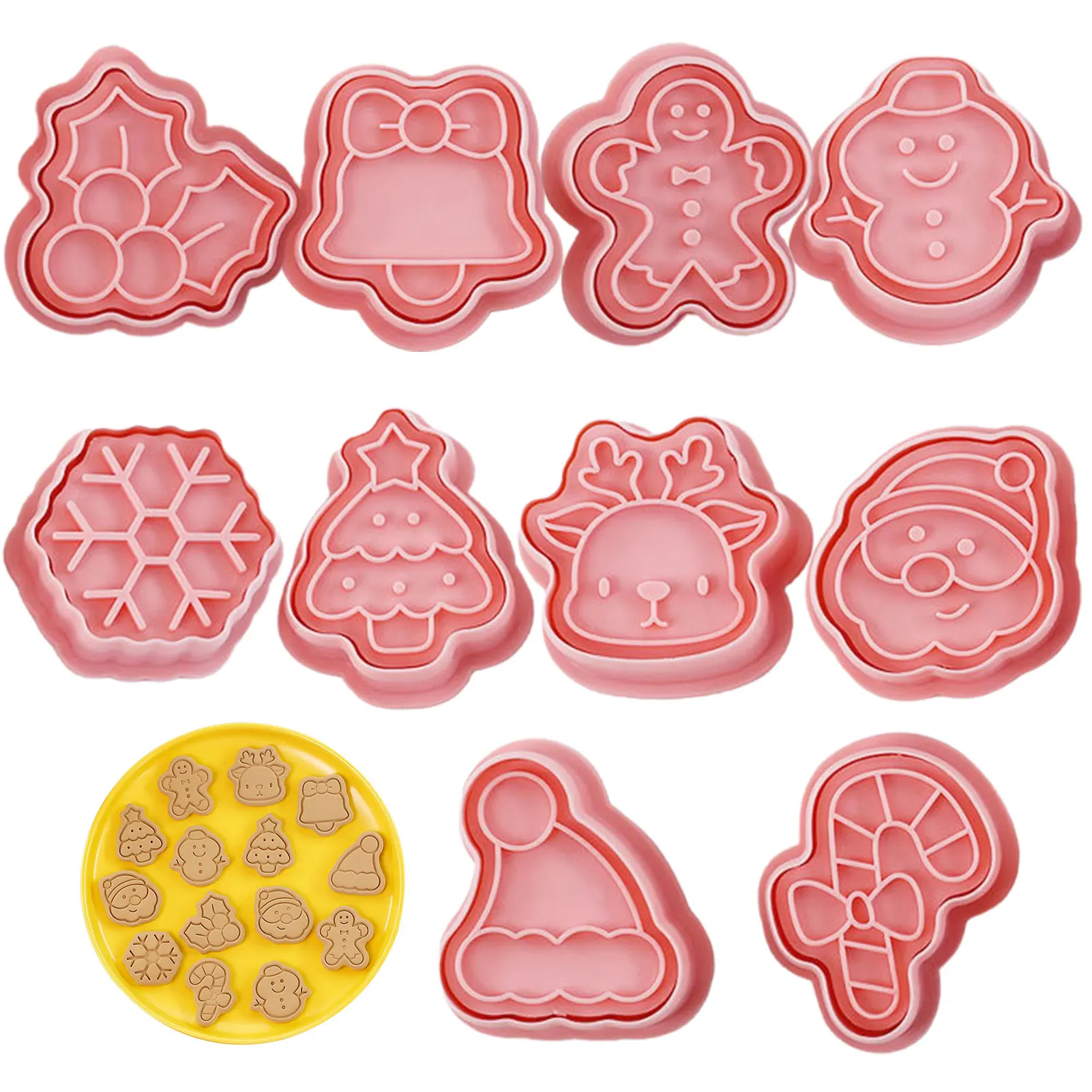 

Christmas Biscuit Mold 10pcs Cookie Pastry Biscuit Cake Fondant Mold Santa Snowman Tree Elk Cute Pattern Cookie Stamp Pressure
