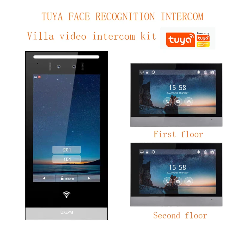 Villa video intercom One outdoor host two indoor screen set video doorbell outdoor phone camera TUYA face recognition unlock enlarge