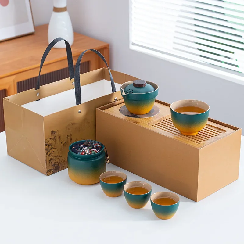 Дорожный чайный сервиз Kuaike одна кастрюля три чашки портативная крышка маленький