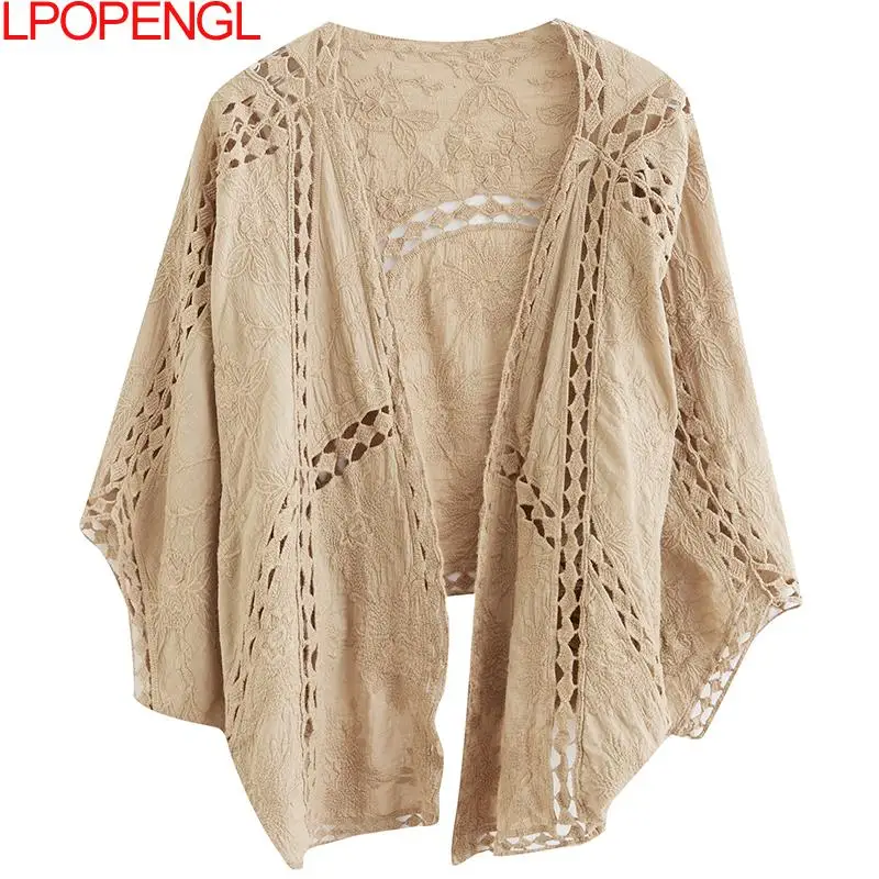 Женский винтажный вязаный кардиган с вырезами Солнцезащитная куртка женская