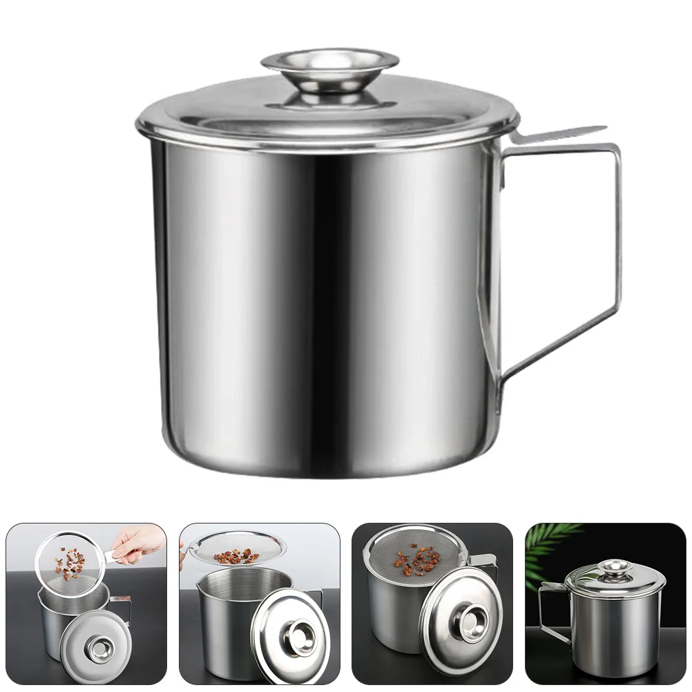 

1pc Oil Strainer Pot Household Grease Can Stainless Steel Oil Storage Can