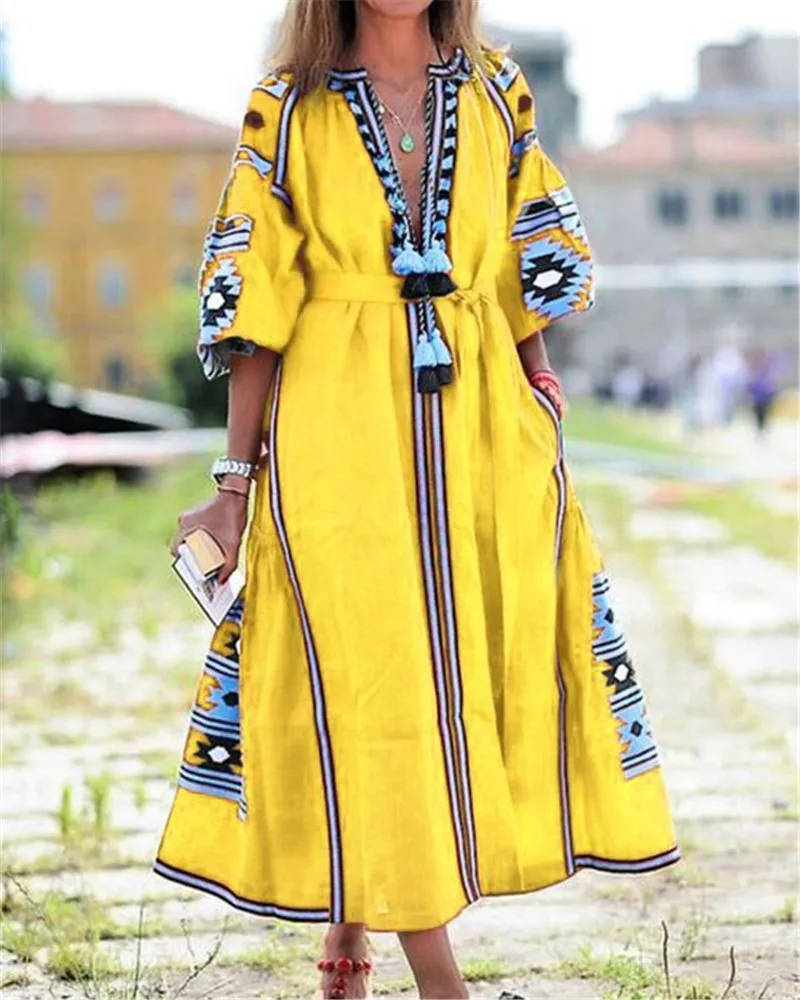 Платье-макси летнее ТРАПЕЦИЕВИДНОЕ с высокой талией и рукавом | Женская одежда