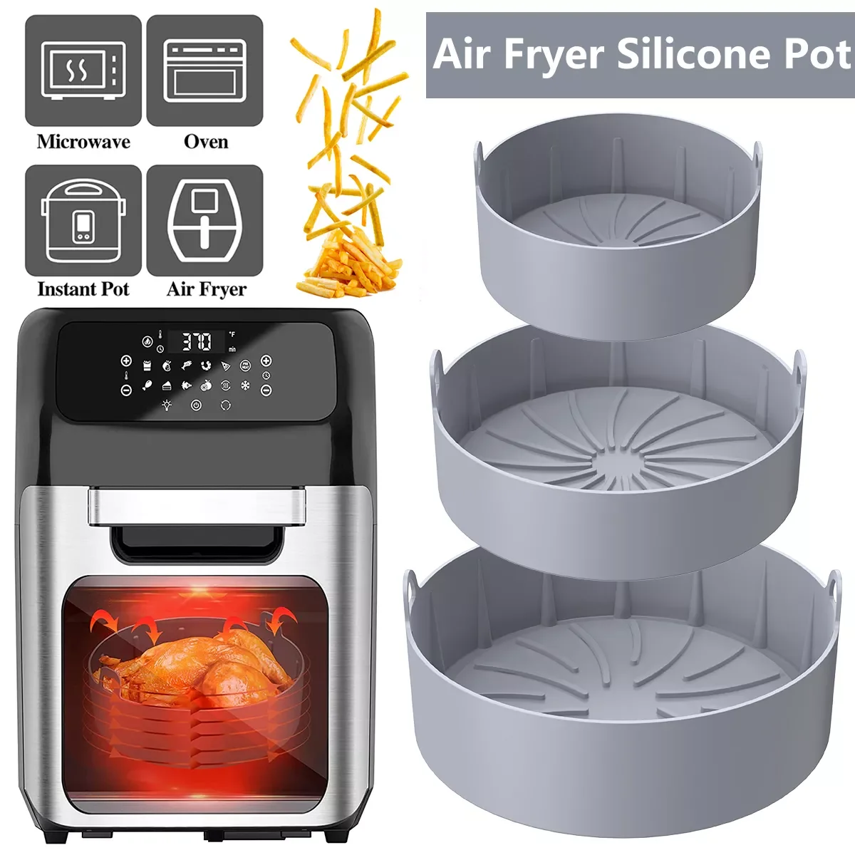 

Air Fryer Silicone Pot with Handle Reusable Air Fryers Oven Baking Tray Basket Mat Replacemen Grill Pan Kitchen Accessories