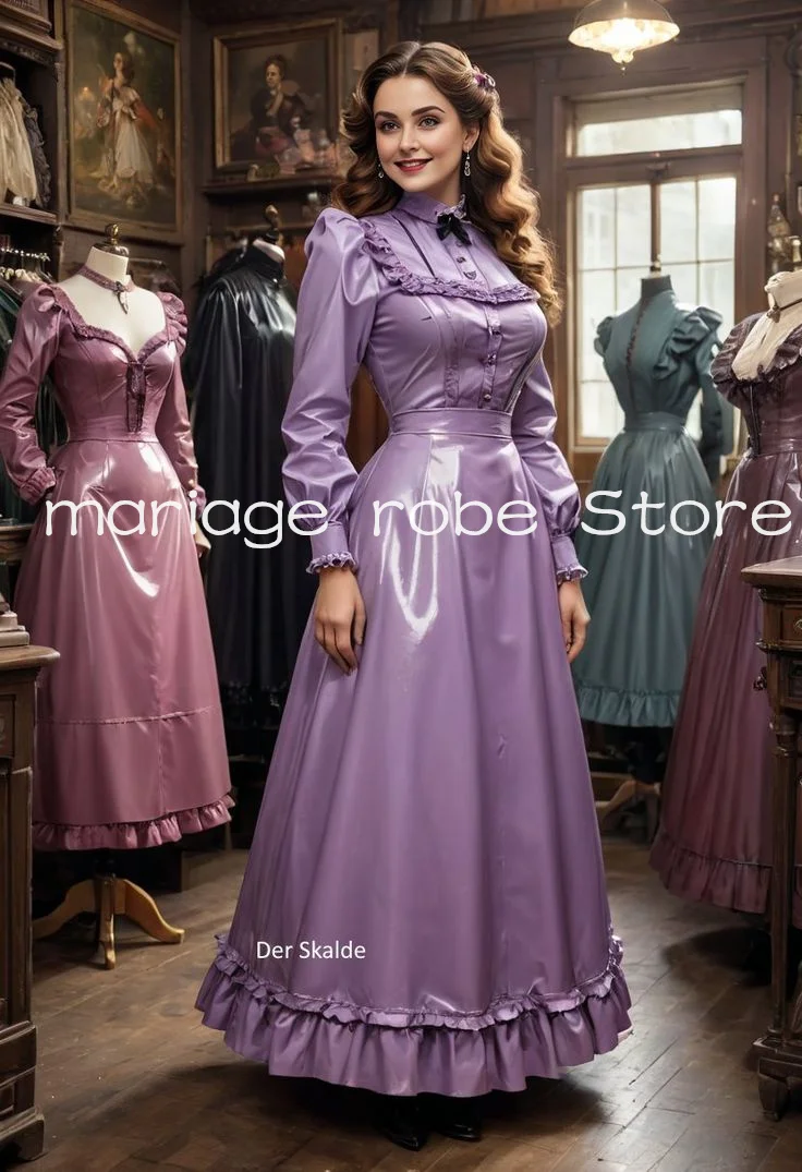 Lilac Lavender Princess Victorian Evening Dresses Long Sleeve Customsized Shiny Rococo Lolita Costume Prom Gown Cosplay