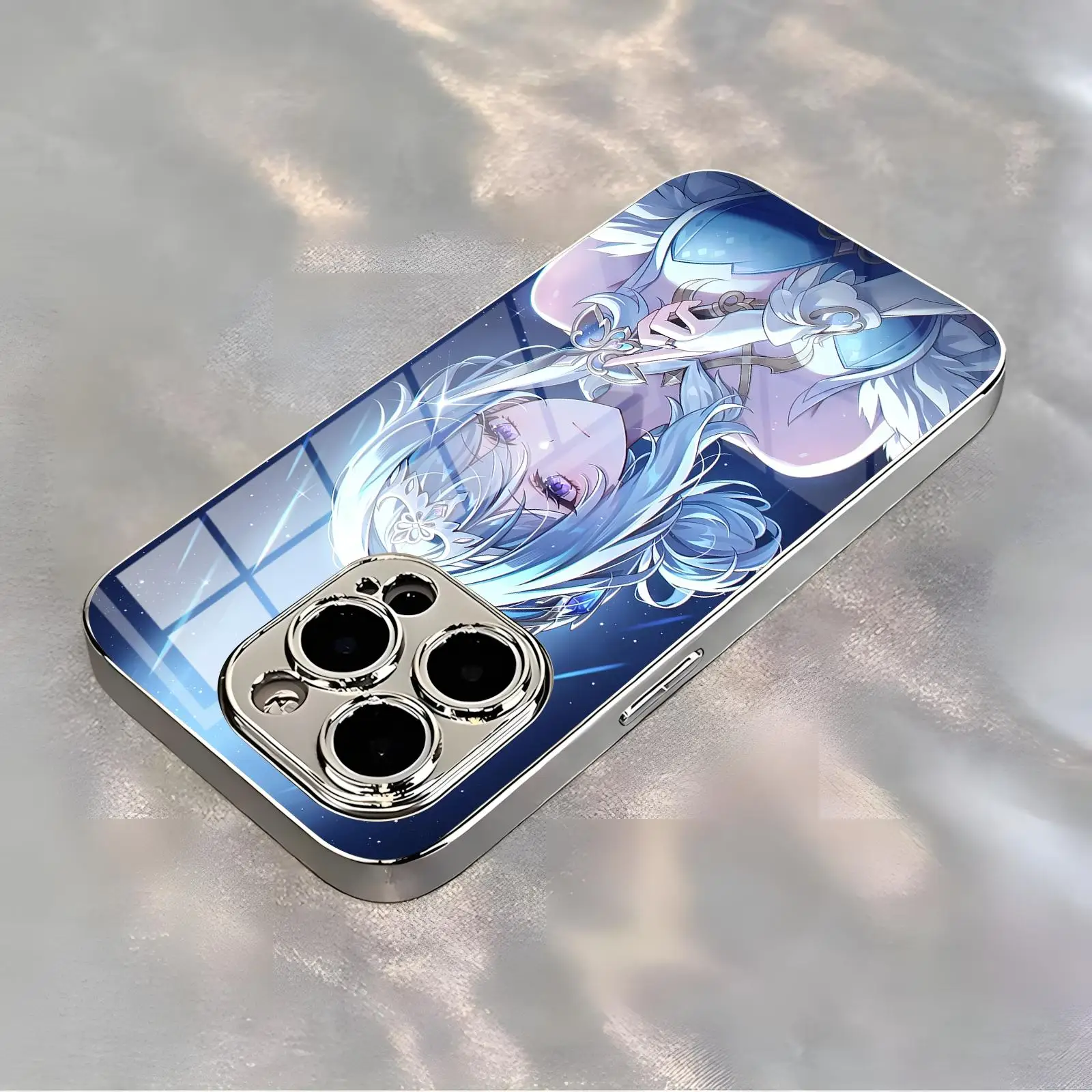 Фото Чехол для телефона Genshin Impact Odette для iPhone 17, 16, 16e, 15, 14, 13, 12 Plus, Mini, Pro, Max, с гальваническим покрытием, стеклянный №2