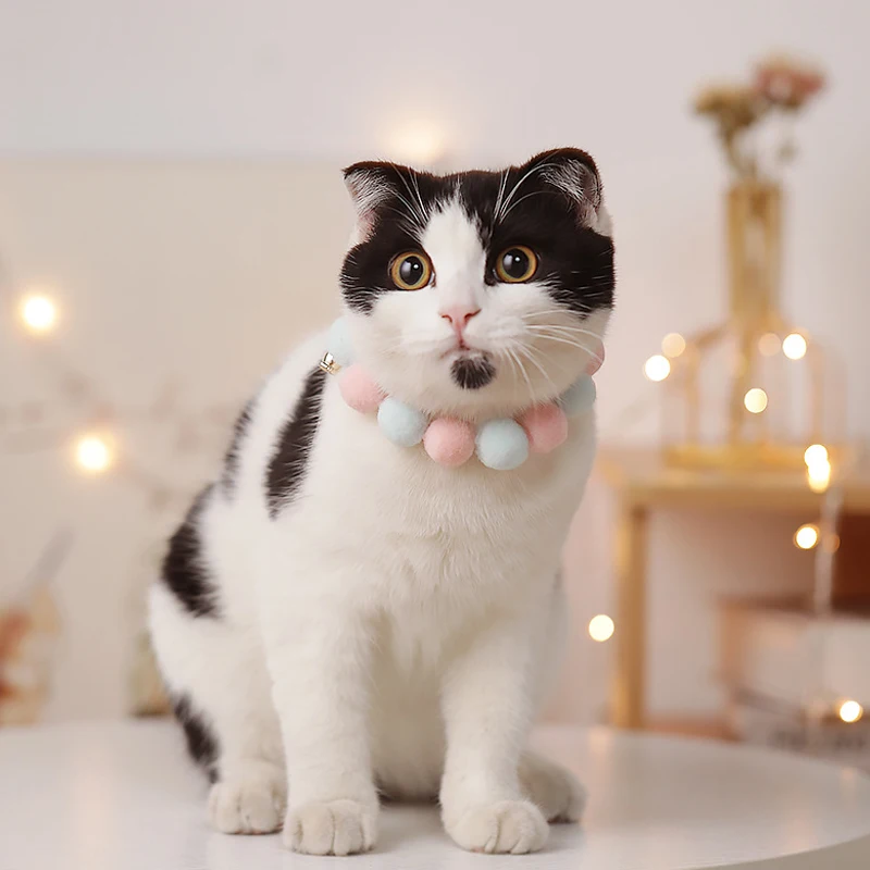 Ожерелье для кошек ошейник телефона регулируемый котенок меховой шар шарф