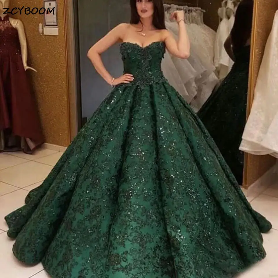 

2022 Gorgeous Sparkly Green Evening Long Princess Dresses Night Party Off The Shoulder Sequins Lace Up Ball Gown Formal Dresses