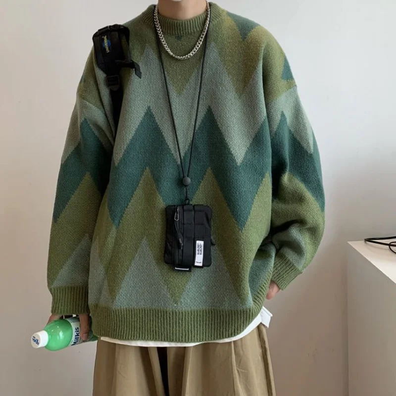 

Autumn Winter Round Neck Sweater Men Loose Casual Pullover Sweater Temperament Commuter Trend Base Sweater