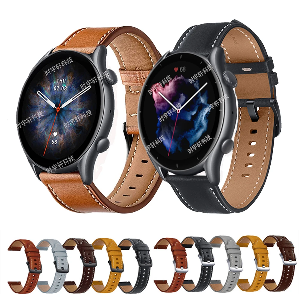 

22mm Leather Replace Watch Band For Amazfit GTR 3 Pro Strap Sport Bracelet For Amazfit GTR 3 2 2E/GTR 47mm/Pace/Stratos 2 2S 3