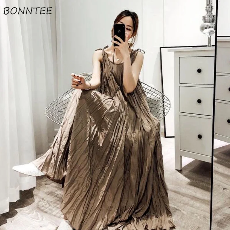 

Sleeveless Dresses Women Stylish Causal Loose L-4XL Korean Elegant Streetwear Holiday Summer Solid Ins Vestidos Mujer Romantic