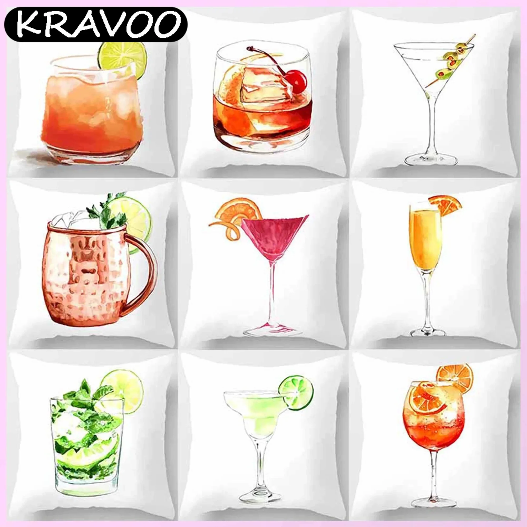 

Наволочка для подушки с принтом фруктов и коктейлей, 45x45 см, украшение для дома, диванная декоративная подушка, подушка из полиэстера, декоративная подушка Funda Cojin Cojines