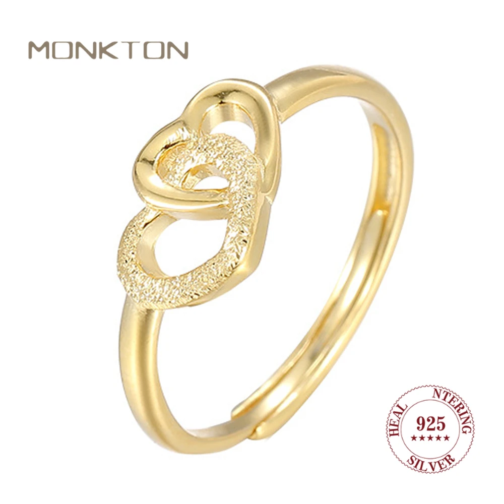 

Винтажное кольцо Monkton из стерлингового серебра 925 пробы для женщин, матированное открытое регулируемое кольцо на палец в форме сердца, свадебный подарок