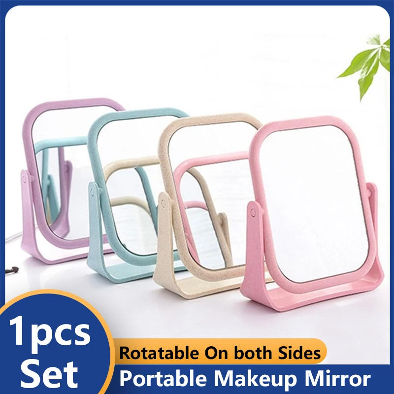

Portable Makeup Mirror Ladies Makeup Desktop Rotating Mirror Round Rectangle Shape Cosmetic Mirror Rotatable On both Sides