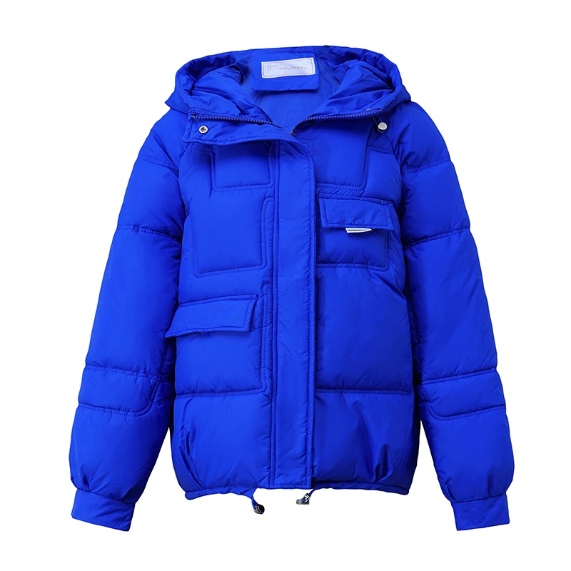 2023 Winter women's Clothing, Down Cotton Coat, Warm, Fashionable Cotton Coat, Large Pocket Hooded Candy Color Cotton Jacket