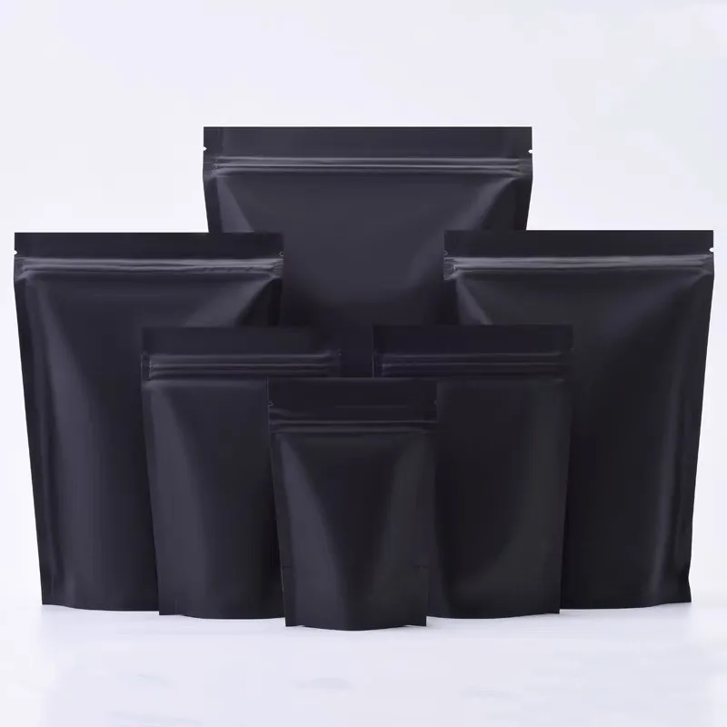 

100Pcs Matte Black Mylar Foil Stand Up Bag Zip Lock Reclosable Reusable Tear Notch Doypack Food Snack Ground Coffee Bean Pouches