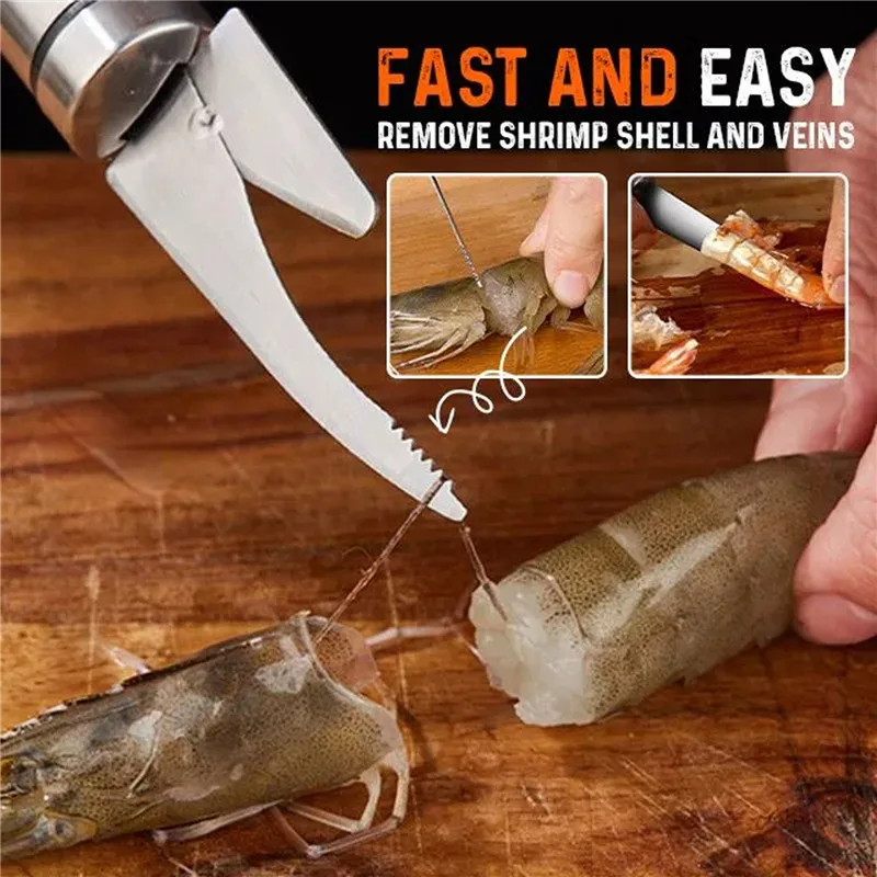 

6 In 1 Multifunctional Fast Shrimp Peeler Fish Scale Knife Stainless Steel Shrimp Line Cutter Kitchen Gadgets Scraping Tool
