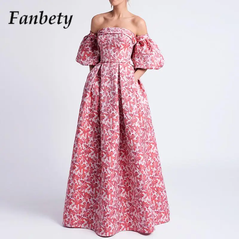 

Women Elegant Pattern Print Party Dress Summer Fashion Slash Neck Backless Long Dress Ladies Casual Short Sleeve Pockets Dresses
