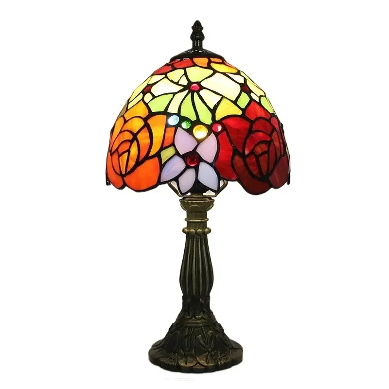 8-дюймовый витражный абажур Тиффани с розой бар ресторан спальня прикроватная