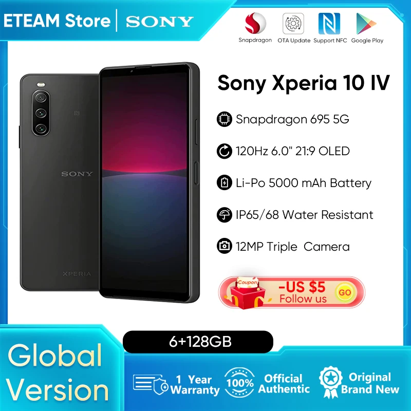 Sony Xperia 10 IV 5G , Global Version, Snapdragon 695, 5000mAh Battery, IP65, 68 Water Resistance, 6.0 