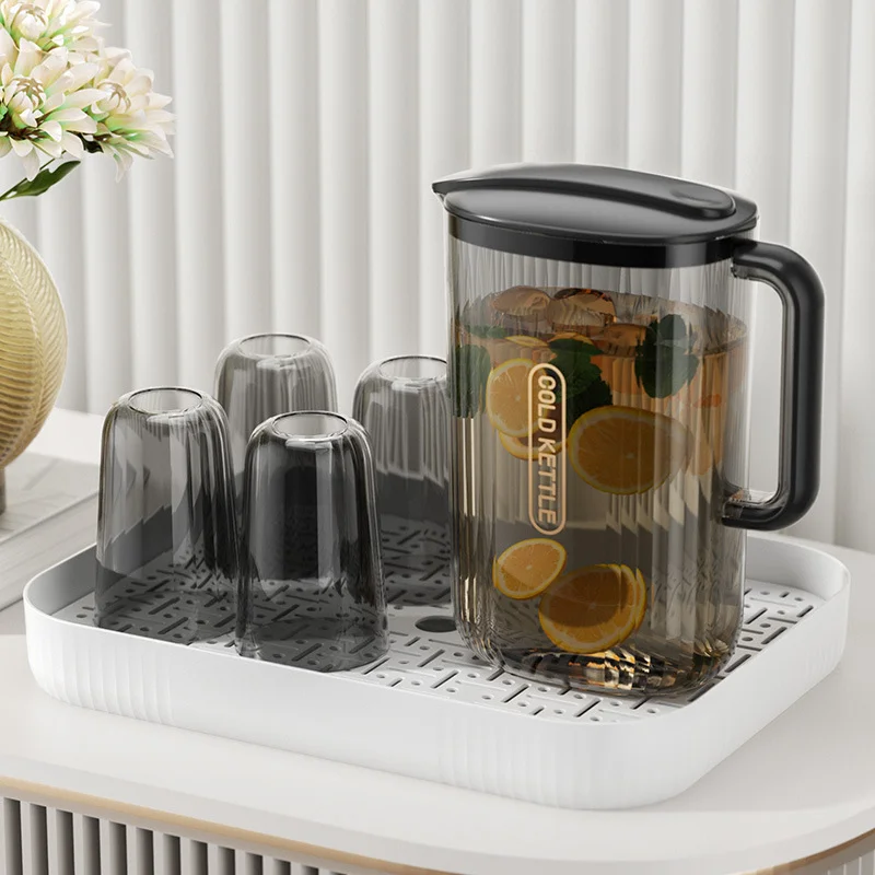 

Plastic Pitcher Set with 4 Cups Fridge Door with lid Large Capacity Water Kettle BPA Free Water Jug for Home Kitchen