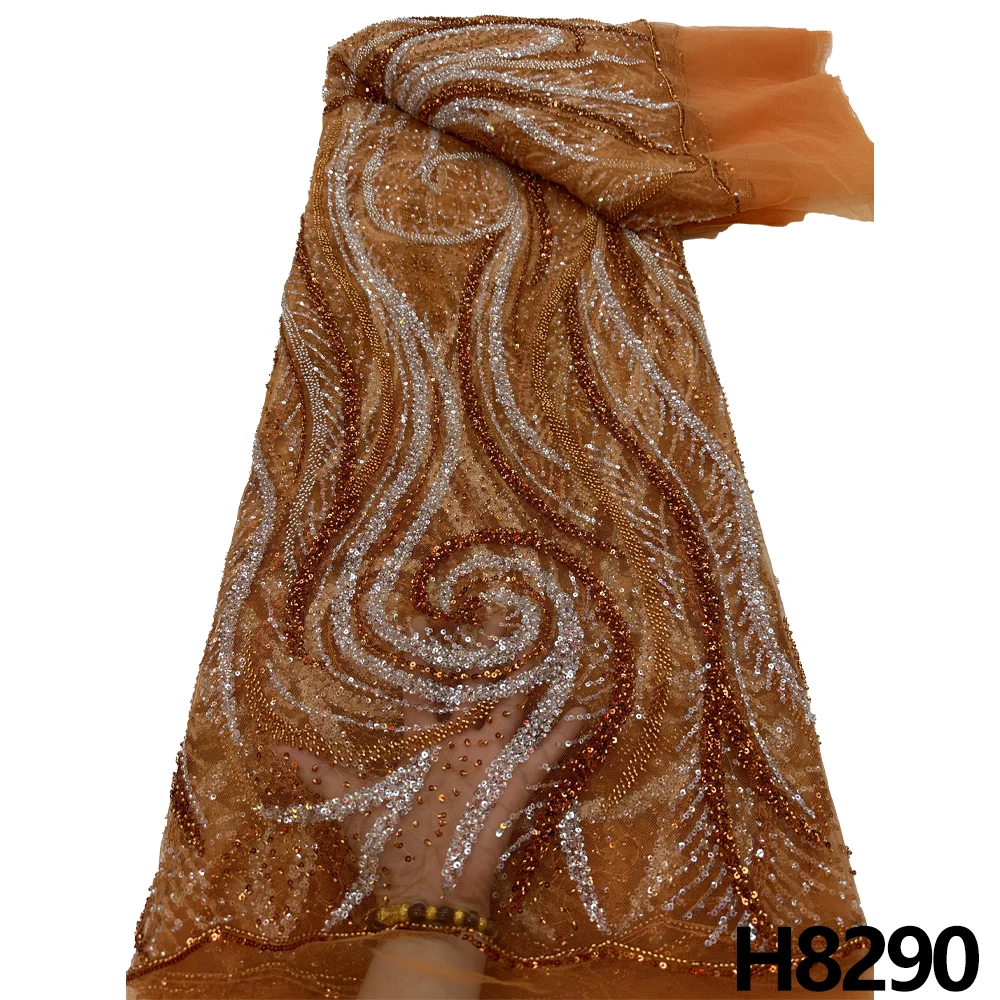 

HFX 2023 Роскошная Высококачественная кружевная ткань ручной работы с вышивкой французской вышивкой блестками строгая ткань сшитая 5 ярдов