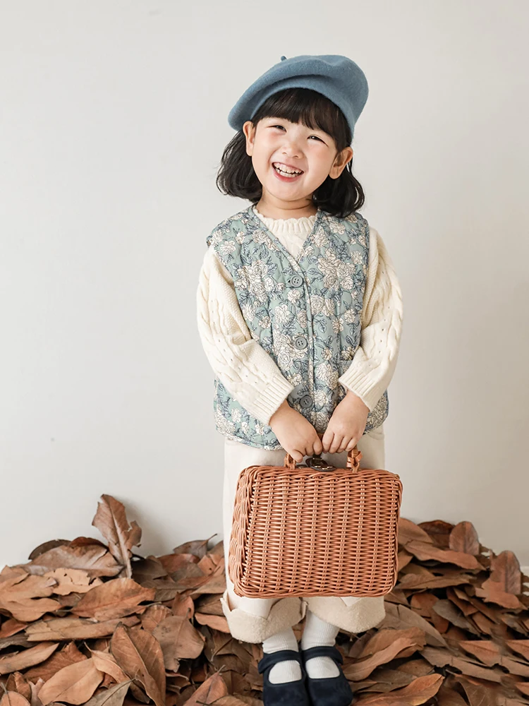 

Autumn New Children's Fashion Small Floral Vest Girls Breathable Warm Outsid Waistcoat
