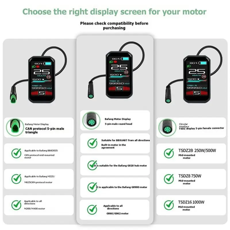 Фото Дисплей для электровелосипеда A07T-Electric Bike Computer Display VD18MT для двигателя Bafang с протоколом UART, 5-контактный дисплей для электровелосипеда. №3