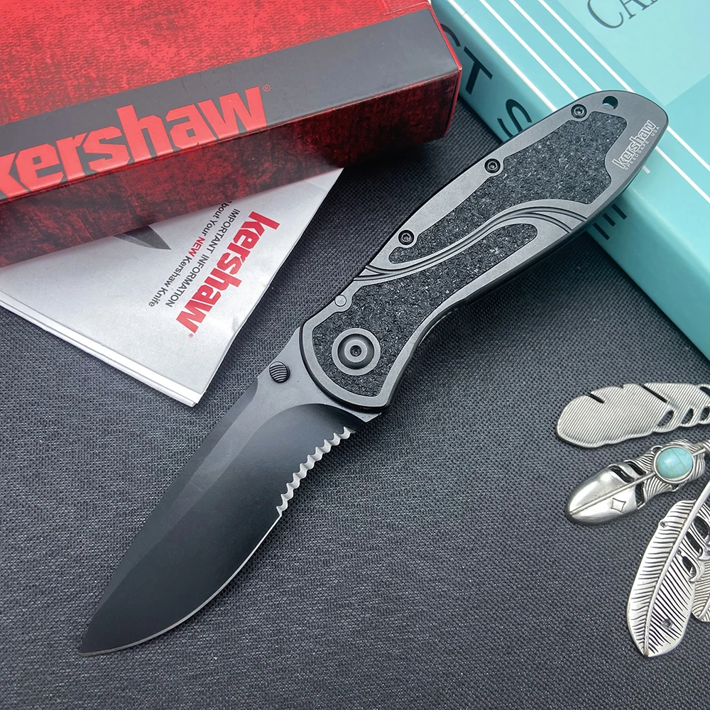 

Kershaw 1670 Serrated/ Full Blade Hunting Folding Knives EDC Tools 1670BLKST Survival Pocket Aluminum Alloy Handle Fishing Knife