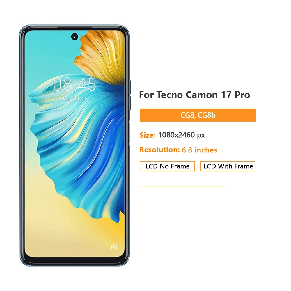 Протестированный ЖК-дисплей 6 8 дюйма для Tecno Camon 17 Pro 17Pro CG8 CG8h с сенсорным экраном в