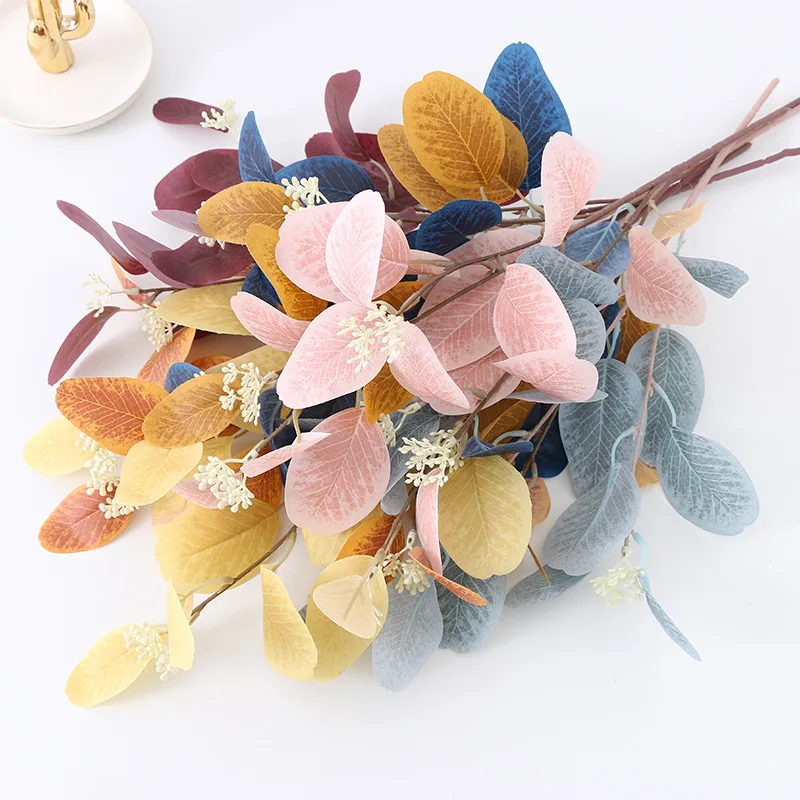 

5 sticks per pack Eucalyptus Leaf Simulation Flower Home Decoration Flower Arrangement Green Plant with Fruit Eucalyptus Leaves